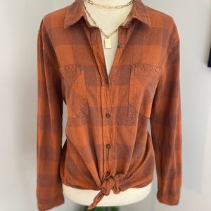 Burnt Sienna Plaid Front Knot Top